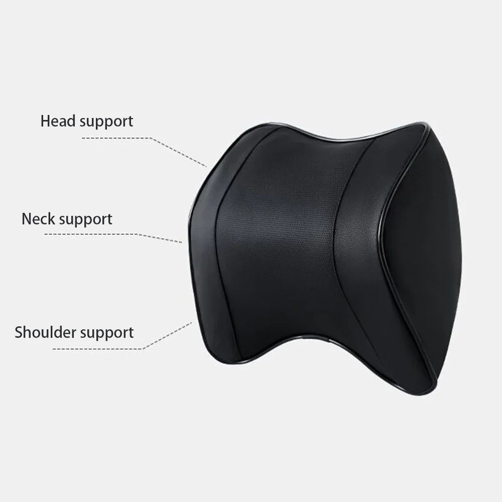 PU Leather Headrest Pillow Universal Car Neck Rest Head Support Cushion Set Breathable with Memory Foam Lumbar Pillow with Guard