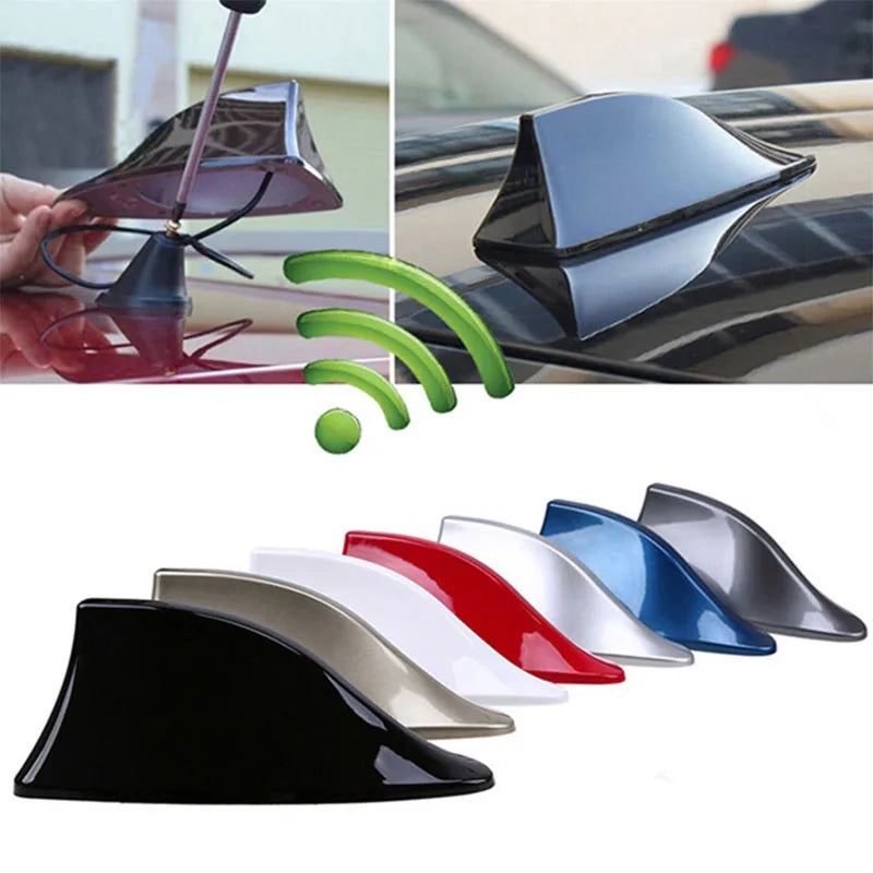 Universal Carbon Fiber Look Car Roof Top Mount Shark Fin Aerial Antenna Toppers Auto Radio AM FM Antenna Signal Amplifier Aerial