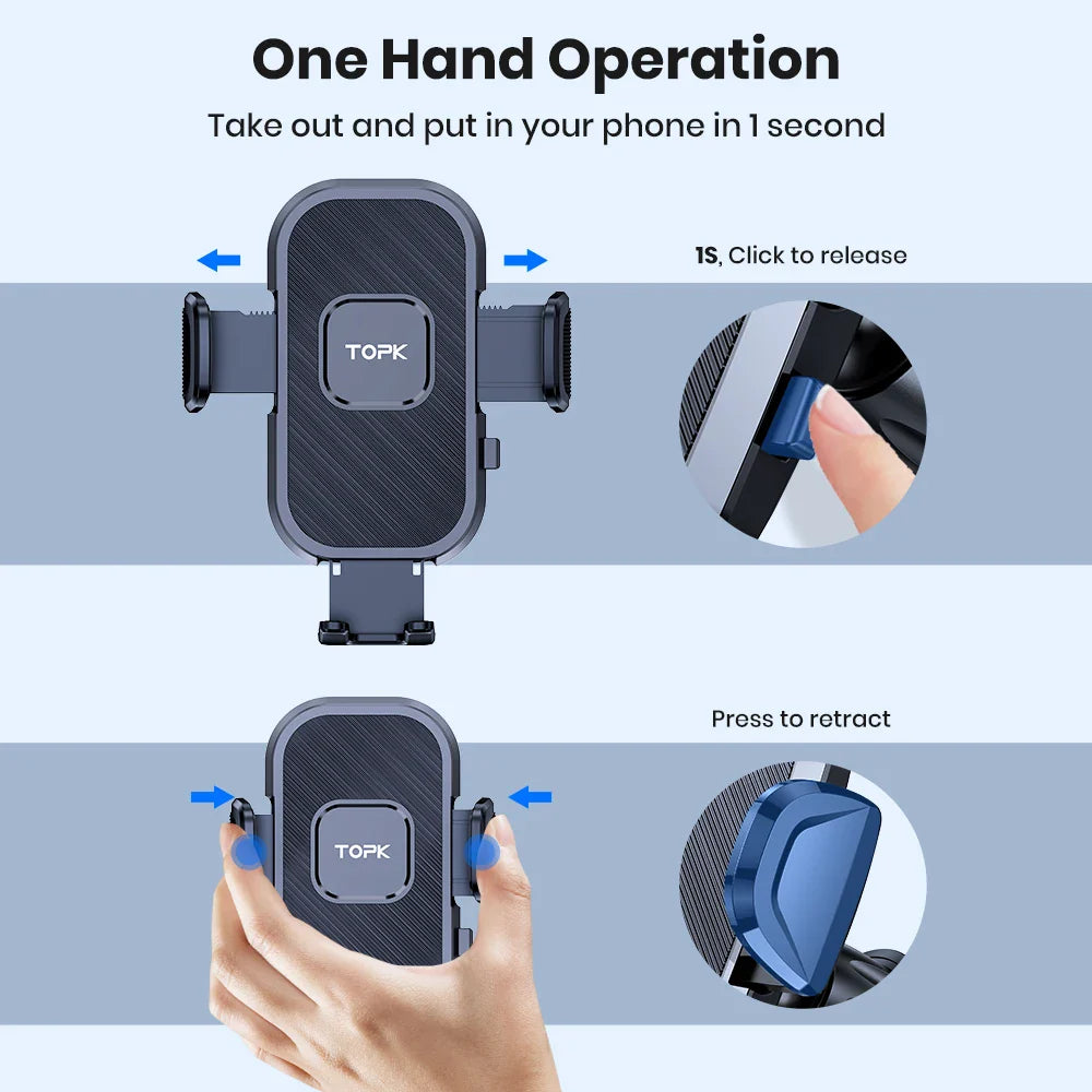 TOPK Car Phone Holder Air Vent Car Mount [Big Phone & Thick Cases] Hands Free Cell Phone Automobile Clamp Cradles for All Phones